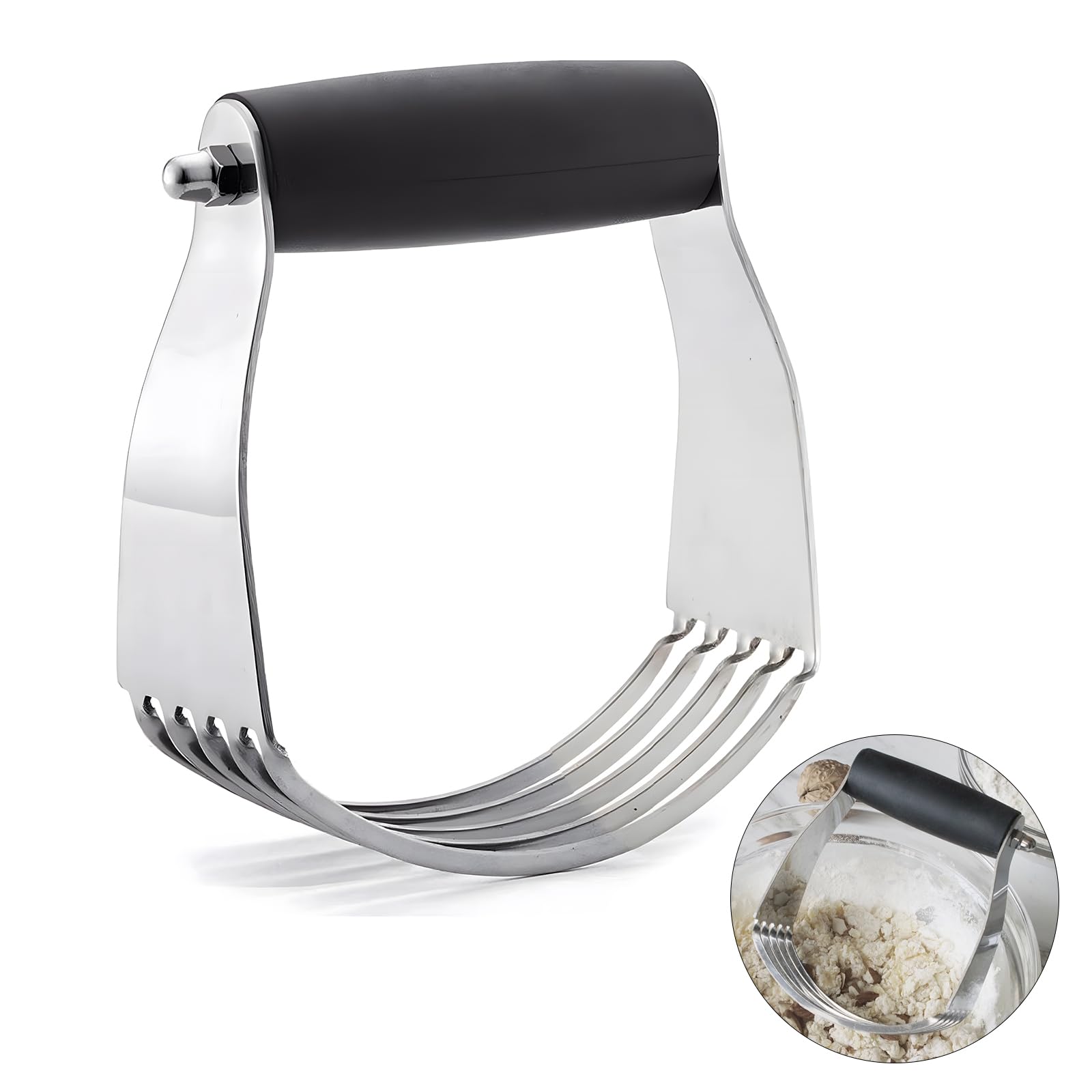 Dough Blender Stainless Steel Pastry Cutter – Heavy Duty Dough Mixer for Baking, Pie Crust, Cake, and Pastry – Ergonomic Non-Slip Handle – Sharp Blades for Effortless Mixing – Dishwasher Safe(Silver)