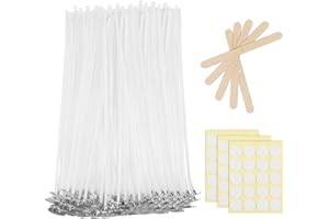 Candle Wicks for Candle Making 100 Pcs with 100 Pcs Wick Stickers and 5 Pcs Candle Wick Holders, Pre-Waxed Cotton Threads Low