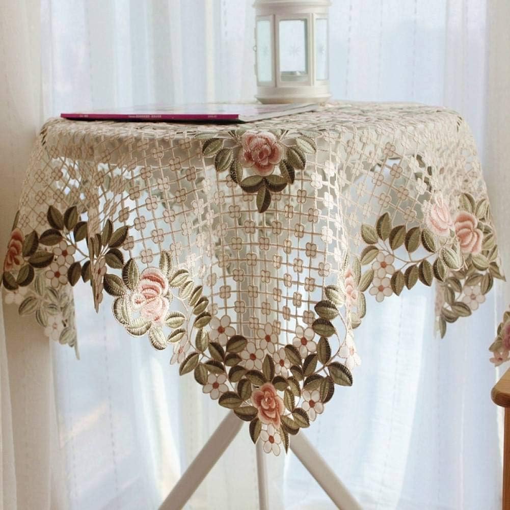 MZFZB Tablecloth European Country Luxury Embroidered Fabric lace Wedding Home Round 60x60 Tablecloth sidetable Cover with Lotus