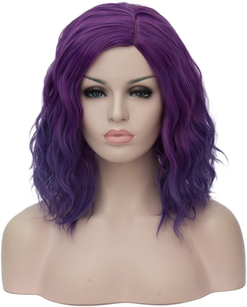 DSY Wigs Short Bob Wavy Curly Women Wigs Purple Synthetic Hair Cosplay Halloween Wigs with Wig Cap M004PR