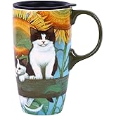 Topadorn Coffee Ceramic Mug 17oz Porcelain Latte Tea Cup With Lid, Perfect for Coffee and Tea, Holiday Gift Her Him, Cat