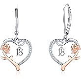 13th/ 15th/ 16th/ 18th/ 50th/ 80th Birthday Gifts for Women Daughter 925 Sterling Silver Love Heart Rose Flower Leverback Drop & Dangle Earrings Birthday Mothers Day Christmas Anniversary Graduation Jewelry