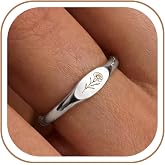 JALZEMPL Birthflower Signet Gold Rings Women Non Tarnish 14K Plated Silver