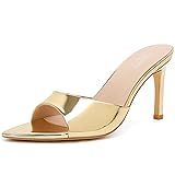 Susanny Gold Mule Heels for Women Pointed Open Toe