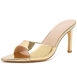 Susanny Gold Mule Heels for Women Pointed Open Toe