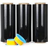 BOMEI PACK Black Stretch Wrap Industrial Strength with Plastic Handle 12" x 1000 Feet 80 Gauge 3-Pack, Black Shrink Wrap, Self-Adhering Black Plastic Wrap for Shipping, Moving