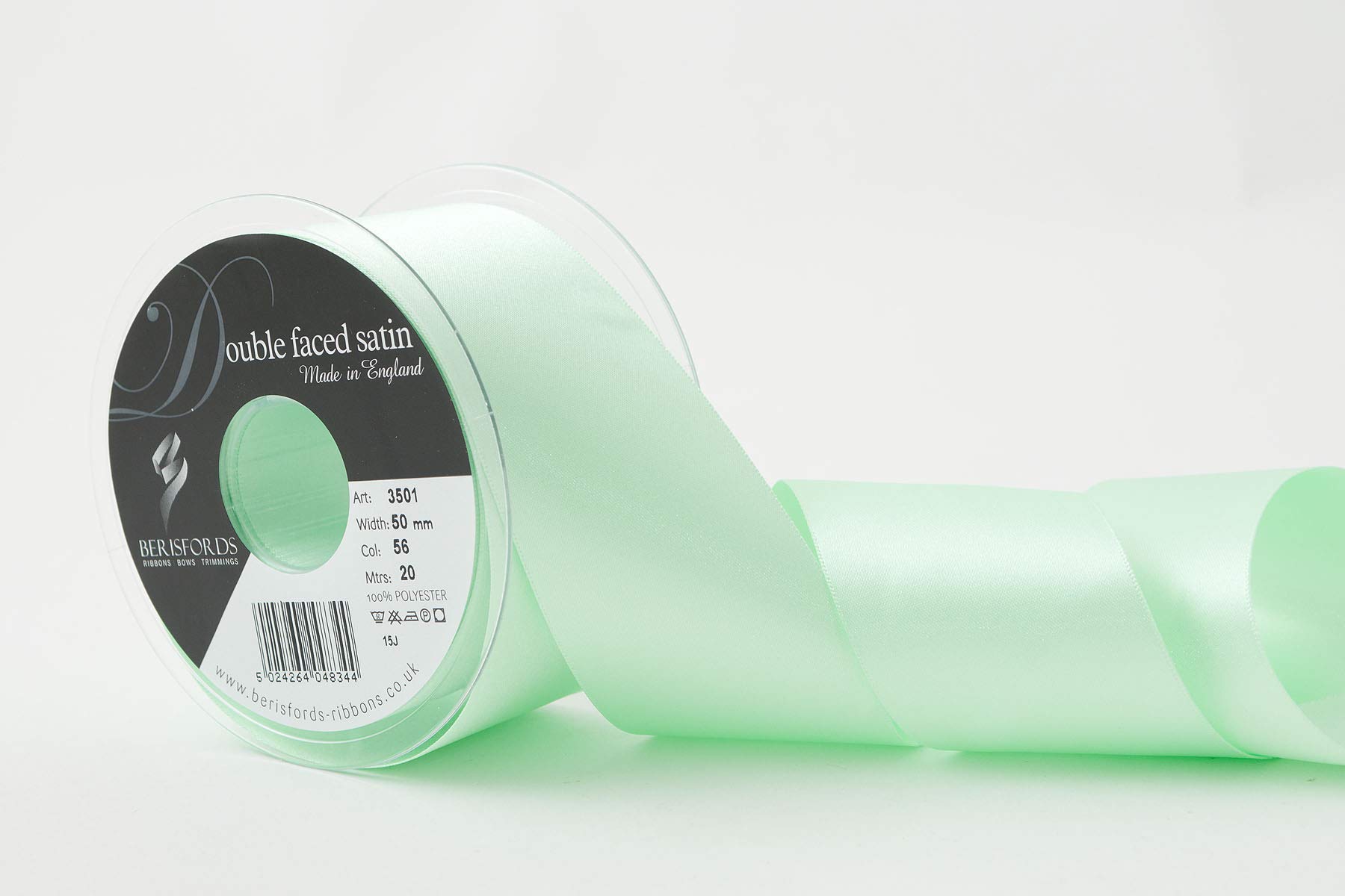 Berisfords Double FACE Poly Satin Ribbon, Mint Green, 10.5x10.5x5.7 cm