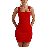 BORIFLORS Women's Sexy Bodycon Corset Mini Dresses Square Neck Ruched Sleeveless Club Party Short Dress