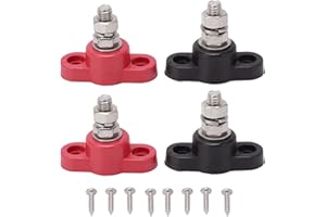 4Pcs Battery Terminal Blocks, 12V 24V Safe Red Black Power Stud Battery Junction Block Post Power Distribution Studs Terminal
