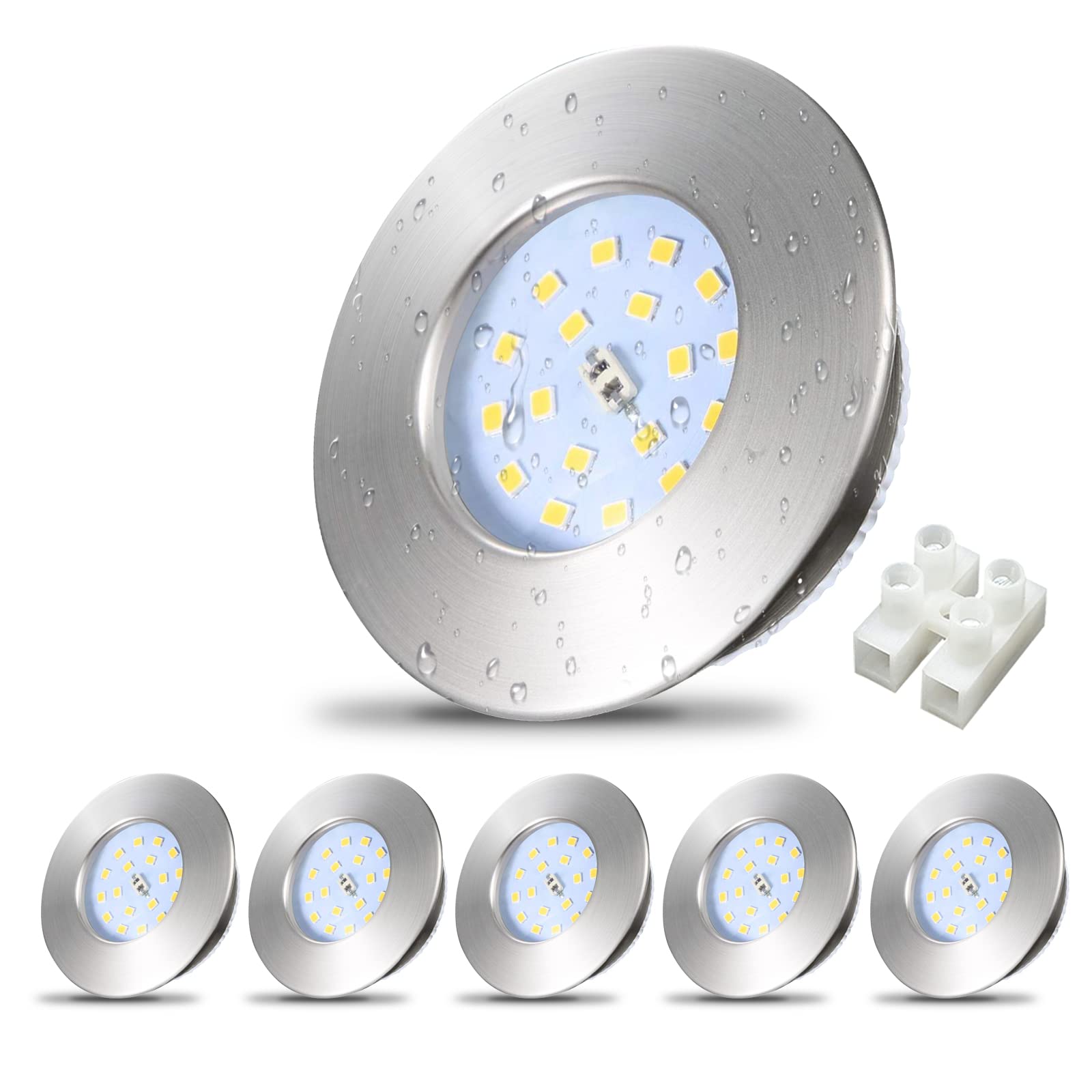 Allesgute 6X 5W Recessed Ceiling Lights IP44 Waterproof Bathroom Downlights 240V Ultra Slim Brushed Chrome LED Spot Light Cool White 6000K — image 1