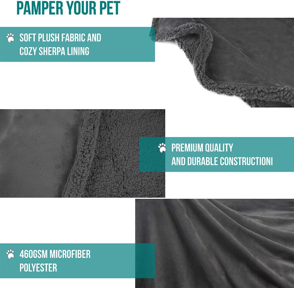 PetAmi Dog Blanket, Sherpa Dog Blanket | Plush, Reversible, Warm Pet Blanket for Dog Bed, Couch, Sofa, Car (Grey/Grey Sherpa, 60x80 Inches) : Pet Supplies