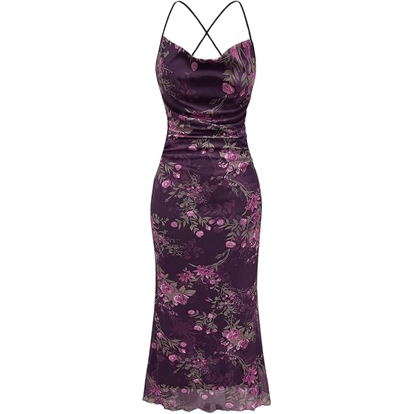 princess polly baby blue dress Missguided pink floral print satin ruched cowl neck main image 0