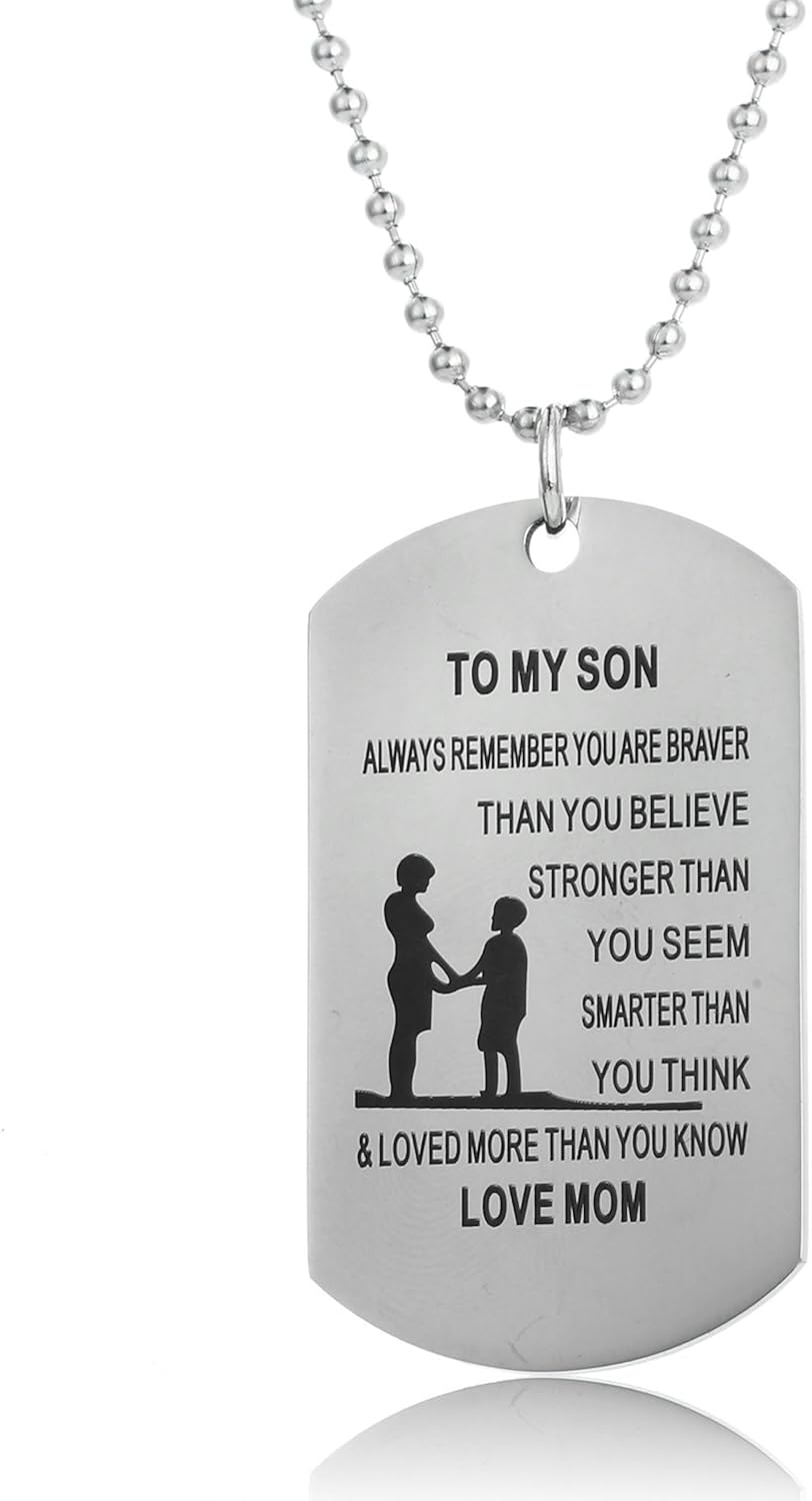 Always Remember You Are Braver Than You Believe Mom To Son Necklace Gift From Mother: Clothing