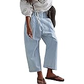 CHARTOU Denim Harem Pants for Women Loose Fit Wide Leg Cropped Barrel Jeans