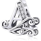 BISAER 925 Sterling Silver Initial Letter A-Z Charms for Bracelets Alphabet Beads Charm Jewelry Gifts