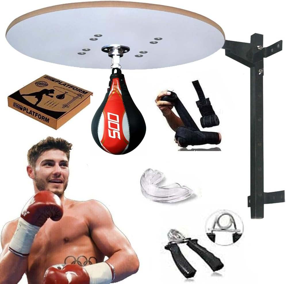 Adult Speedball Platform Punching Bag MMA Boxing Training Set Leather Single End Speed Punching Ball Wall Mount Metal Bracket White