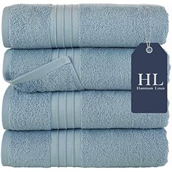 Hammam Linen Bath Towels Set, Light Blue- Luxurious 100% Ring Spun Cotton - Quick Dry, Highly Absorbent, Soft Feel Towels, Perfect for Daily Use (4-Pack)