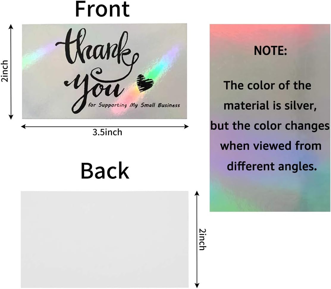 240 PCS Holographic Thank You for Supporting My Small Business Cards Silver Small for Retail Store, Handmade Goods, Business Owners Sellers, Package Inserts(2 X 3.5 Inch) : Office Products