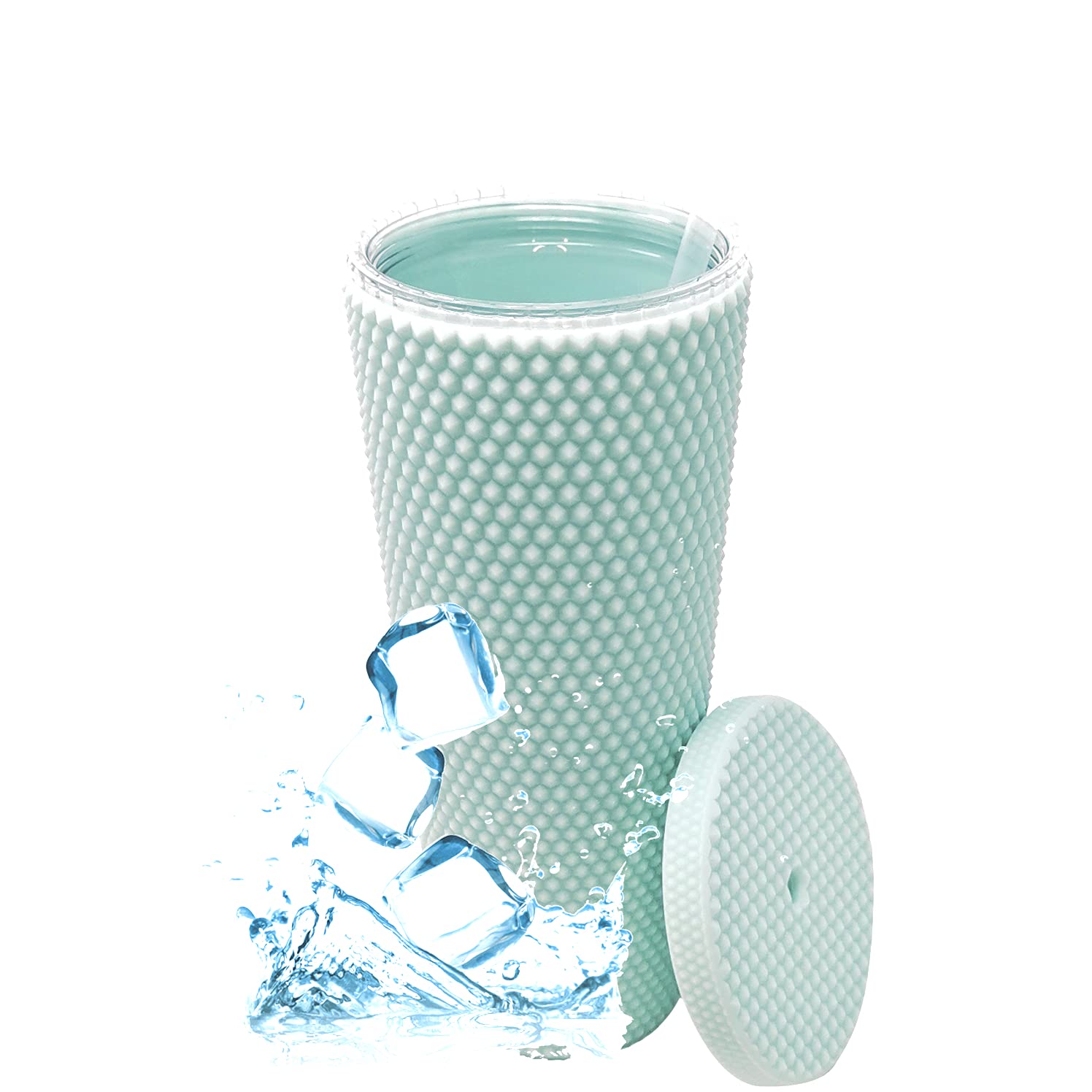 Nadia's Little Treasures Studded Tumbler Straw Lid - Plastic Double Walled Cold Cup for iced Coffee, Water, Slush or Smoothies, Your Home Cinema Cup (Matte Mint 24OZ/ 700ml)