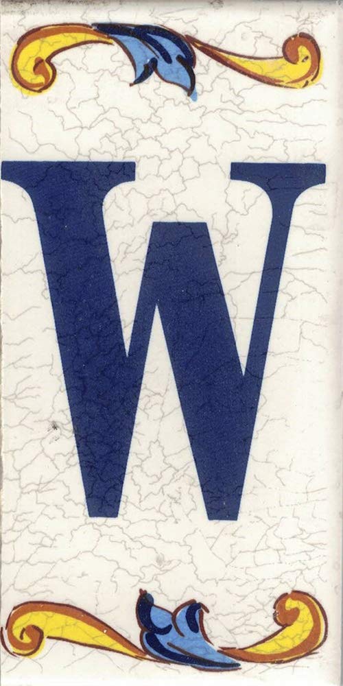 TORO DEL ORO House Numbers - Tile Numbers and Letters - Ceramic Chalk - Crackle Style - Names & Address - Medium Craquelle Design 5x10cm (Letter W)