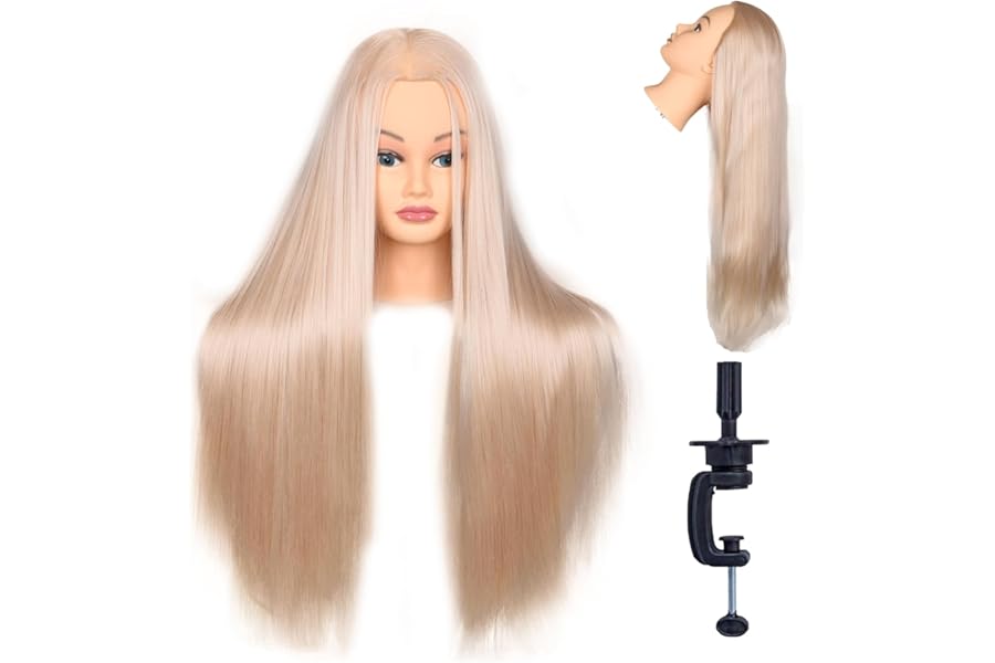 Female Mannequin Head 26 Inch Long Hair Training Head Hair Styling Manikin Cosmetology Doll Head Synthetic Fiber Hair Dressing Salon Training Head Model with Free Clamp (Color 613)