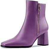 Oh Mispares Women's Chunky Heel Ankle Booties Square Toe Short Block Boots Heeled Shoes Side Zipper Comfortable Closed Toe Heels for Ladies Girls 3 Inches