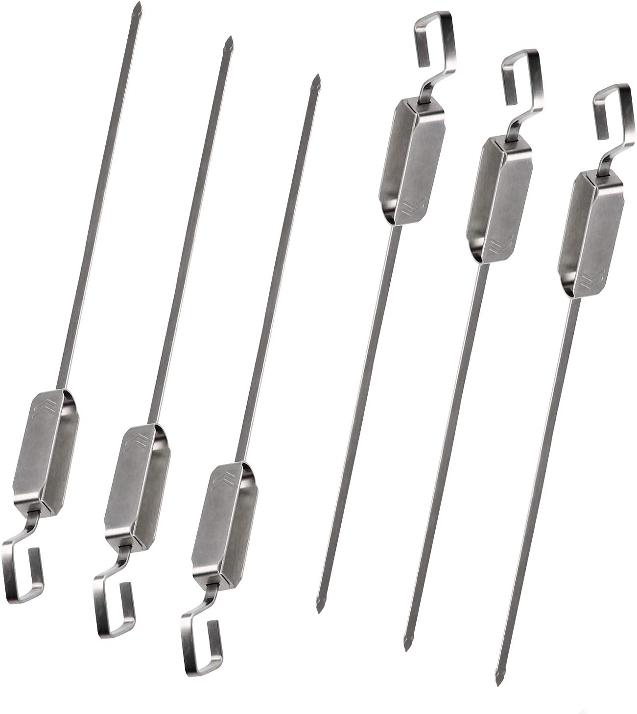 Wtrcsv Set of 6 Stainless Steel BBQ Grilling Kabob Skewers. 17.7-inch Flat Stainless Steel Grilling BBQ Stick Skewers