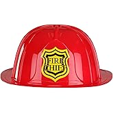 Firefighter Helmet Costume Accessory for Adults - Red Plastic Fire Chief Hat for Halloween Party or Fireman Outfit