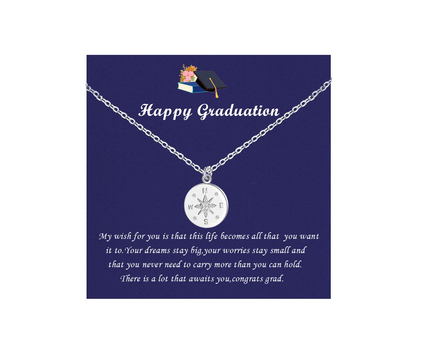 RYANDYPE Graduation Gifts 2022 for Her Sterling Silver Compass Necklace Class of 2022 Gifts for Women Graduate Girls, Metal, Metal, Silver