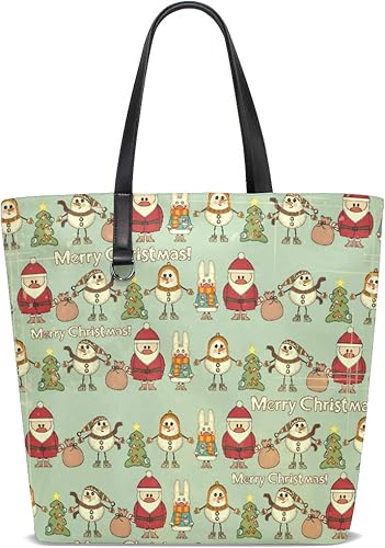 Amazon トートバッグ サンタクロース クリスマス かわいい レデイース 手提げバッグ 両面 大容量 軽量 通勤 通学 旅行 高校生 女の子 革 耐久性 人気 肩掛けバッグ トートバッグ