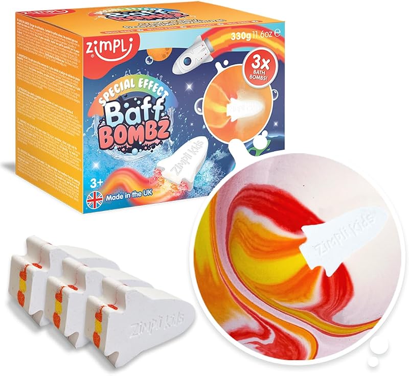 ZIMPLI 3 x Large Baff Bombz Bath Toys Flame Effect Fizzy Bath Bombs Age 3+