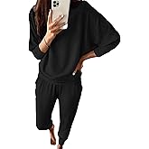 PRETTYGARDEN Women's Fall 2 Piece Lounge Set Long Sleeve Tops Ribbed Pants Spring Matching Sweatsuit Travel Outfits Clothes