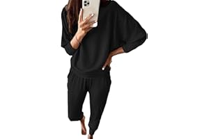 PRETTYGARDEN Women's Fashion Outfits 2 Piece Sweatsuit Solid Color Long Sleeve Pullover Long Pants