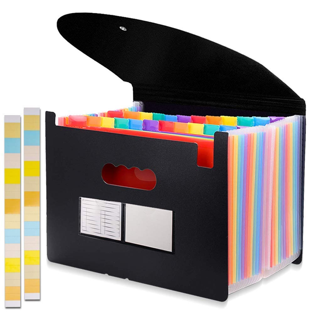 Buy Expanding File Folder with Cover, Rubber Band Large Plastic Rainbow