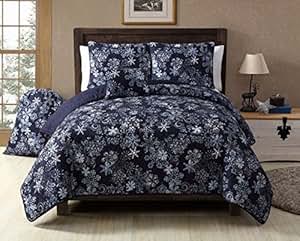 Amazon.com: 5 Piece Navy Royal Blue White Snowflake Quilt ...