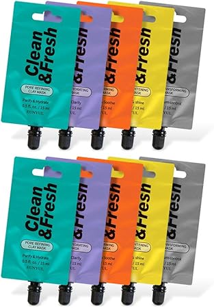 Amazon ウンユル ウンユル クリーン フレッシュ フェイシャルクレイマスクパック 5タイプ X 2パック 15ml X 10点 韓国スキンケア ポアリファイニング 集中保湿 ウルトラファーミング ピュアブライトニング チャコールトランスフォーミング Clean Fresh Clay Mask