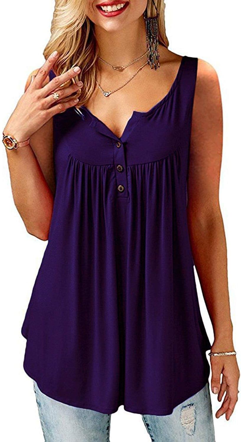 Women Casual V Neck Pleated Tunic Tops Shirts Blouse