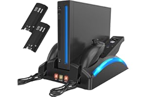 KEKUCULL Game Organizer Station for Wii Remote Charger, Charging Dock Station for Controller, Wii Stand with 2 Pcs Rechargeab