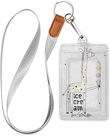 Amazon ネームホルダー キリン アイスクリーム Idカードホルダー ネックストラップ Puレザー 社員証 名札 定期入れ パスケース クレジットカード 縦型 吊り下げ名札 カードケース ストラップ付 通勤 通学 プレゼント 高級感 ビジネス 名札 ホルダー 文房具