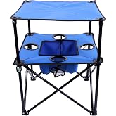Portable Folding Camping Table With Cup Holders, 2-Tier Outdoor Table | Dual-Layer Design With 4 Cup Holders, Compact Storage Shelf For Card Games, Snacks, Drinks, Picnics &amp; Fishing