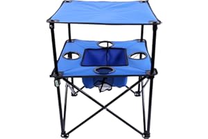 NiuXTool Portable Folding Camping Table with Cup Holders – Lightweight & Compact 2-Tier Outdoor Table with Storage, Ideal for Card Games, Snacks, Picnic, Tailgating & Camping (Blue + Black)