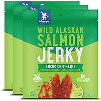Fishpeople Wild Alaskan Salmon Jerky, Ancho Chili + Lime, 2.15 ounce (3 pack), 24g Protein and 900mg Omega-3s per bag, Low sugar, Gluten-free, Antibiotic-free, Non-GMO.