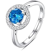 INFUSEU December Birthstone Rings Thin Sterling Silver Blue Topaz Zircon Birth Stone for Women Small Gift Cubic Zirconia Adjustable Birthday Valentines Mothers Day