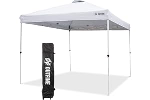 OUTFINE Pop-up Canopy 10x10 Patio Tent Instant Gazebo with Wheeled Bag, Sandbags x4, Tent Stakes x8 (Light White, 10 * 10FT)