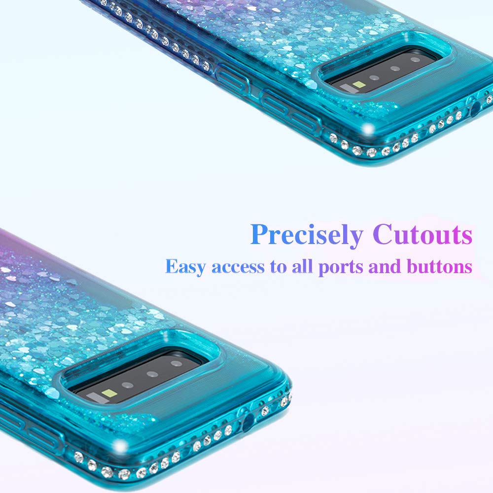 Galaxy S10 Plus Case, Luxury Floating Glitter Case Sparkle Bling Quicksand Liquid Cover Clear TPU Bumper Cushion Reinforced Corners Girls Women Cute Case for Samsung Galaxy S10 Plus, Green Purple