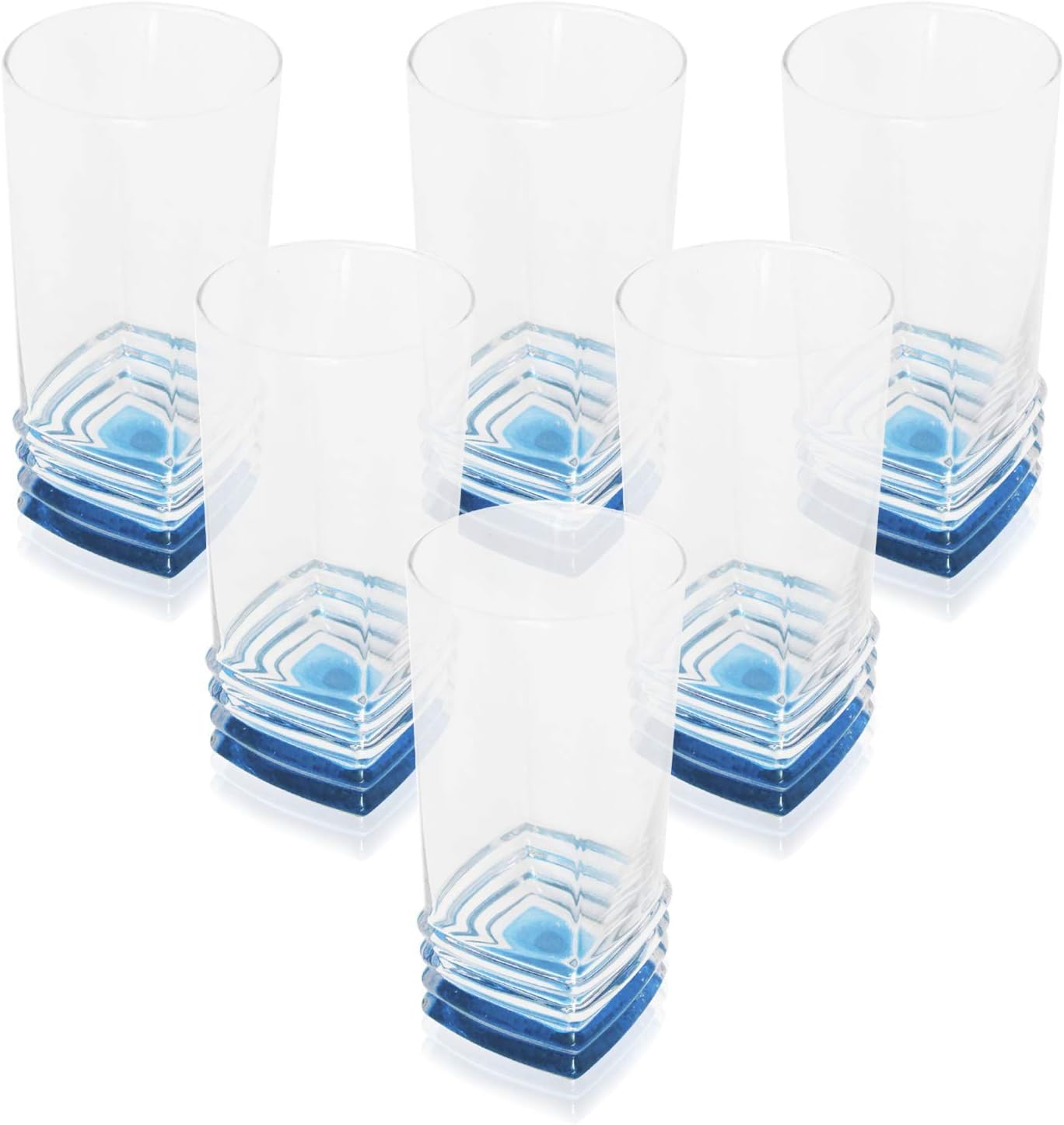 Vikko Decor Blue Tinted Drinking Glasses: Tall Drinking Cups For Water, Juice, Soda or your favorite Beverage- Thick and Durable Tumblers- Kitchen Highball Glass Cup Set Of 6 11.25 Ounces