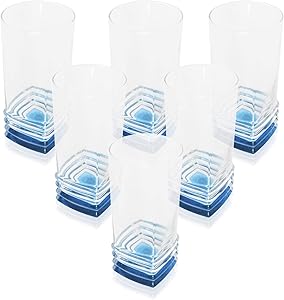 Vikko Decor Blue Tinted Drinking Glasses: Tall Drinking Cups For Water, Juice, Soda or your favorite Beverage- Thick and Durable Tumblers- Kitchen Highball Glass Cup Set Of 6 11.25 Ounces