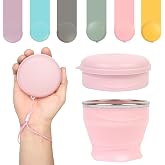 zhuzhiloono Collapsible Cup, 6oz Small Foldable Travel Cup with Lid, Pink | BPA Free Food-Grade Silicone, Dishwasher Safe, Reusable, for Camping, Outdoors, Bathroom