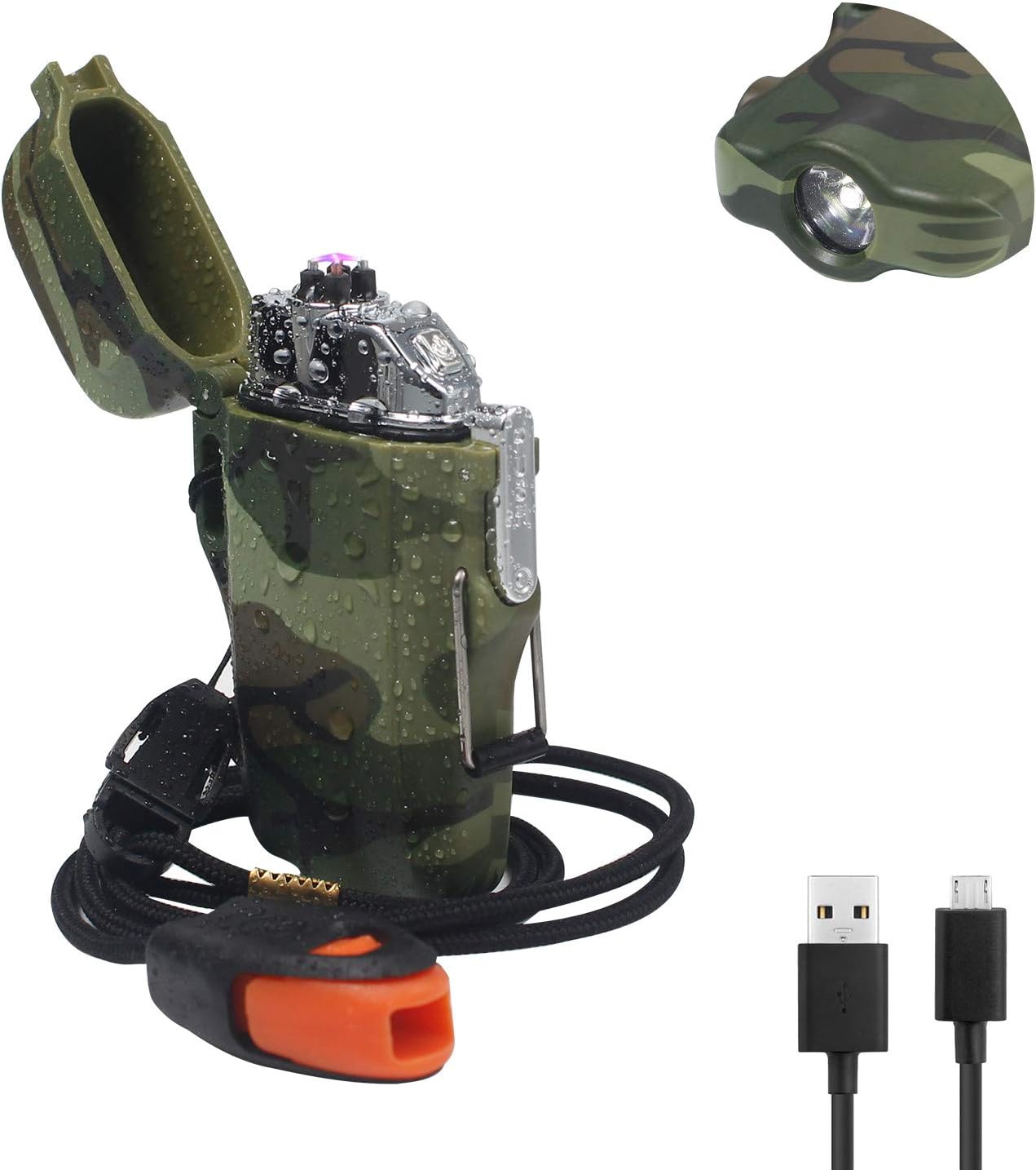 JiaDa Waterproof Lighter,Plasma Electric Lighter Flashlight 2in1 USB Rechargeable Lighters Portable Arc Matches for Camping Hiking Survival Tactical (Camouflage)