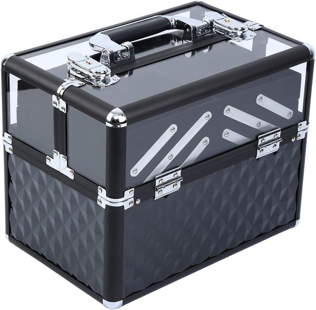 Deluxe Makeup Case, Beauty Cosmetic, Vanity Organiser, for Professional Artist Use, Train Case with Transparent Acrylic Lid and Pull-Out Tray